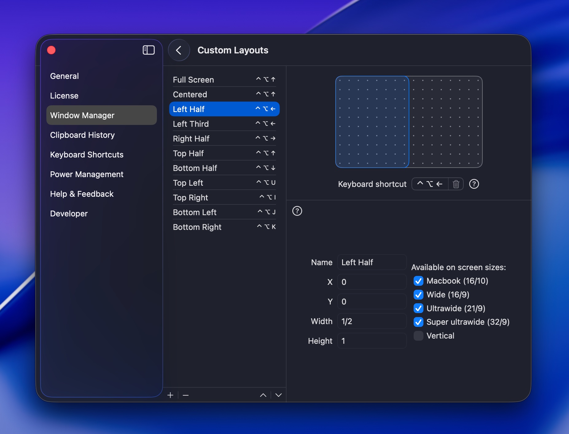 OneMenu Window Manager Preferences